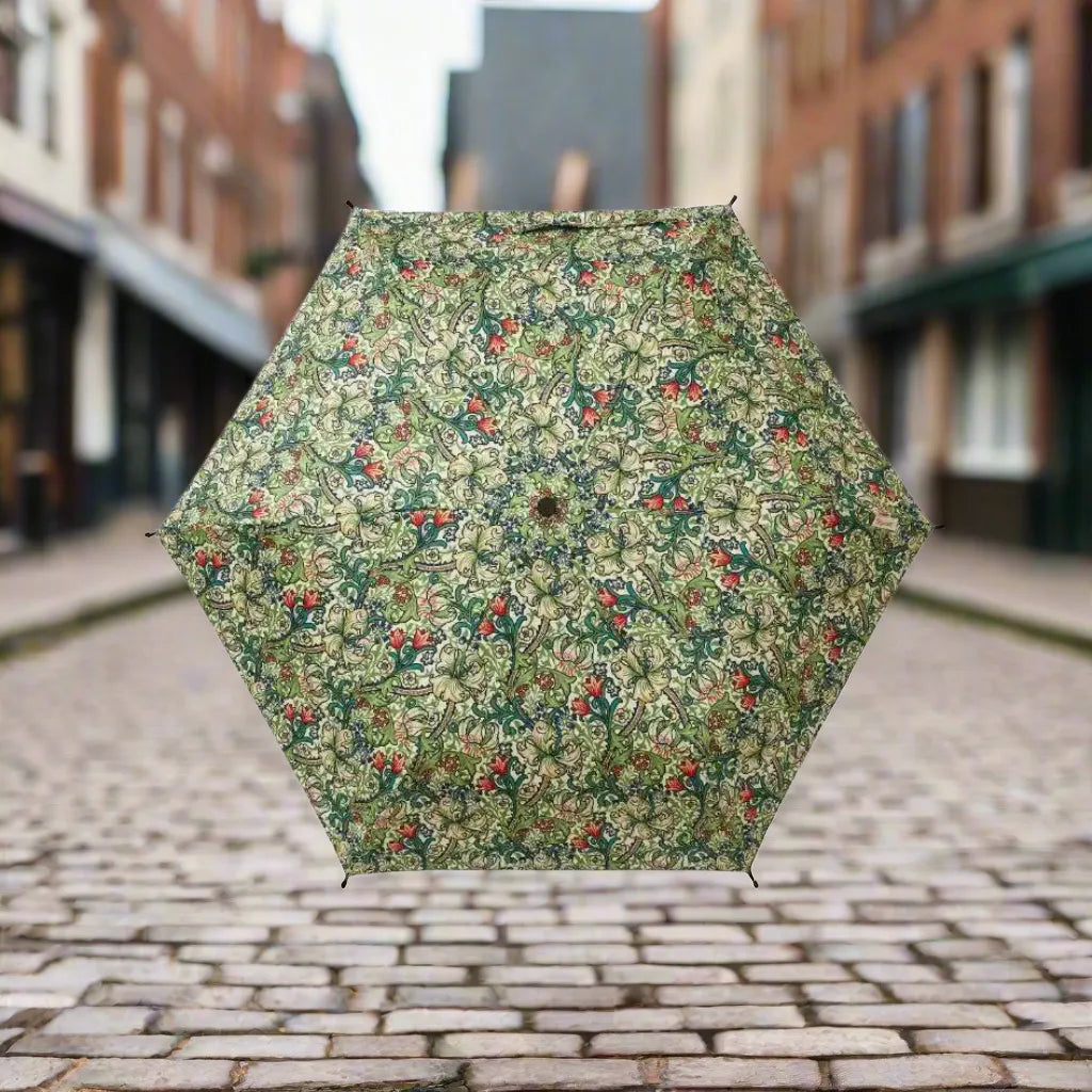 Signare Tapestry William Morris Golden Lily - Automatic Folding Umbrella Home & Garden > Parasols & Rain Umbrellas > William Morris Golden Lily Umbrella > Art Folding Umbrella > Blue Floral Brolly emmy-jane-boutique.myshopify.com