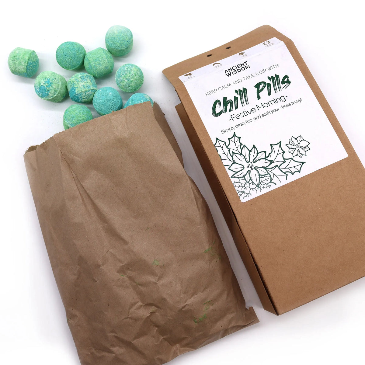 Ancient Wisdom Christmas Bath Bombs - Festive Chill Pills Xmas Gift Health & Beauty > Personal Care > Cosmetics > Bath & Body > Bath Additives > Bath Bombs > Mini Bath Bombs with Essential Oils > Aromatherapy Bath Bomb Gift > Chill Pill Chistmas Bath and Body Gift Set emmy-jane-boutique.myshopify.com
