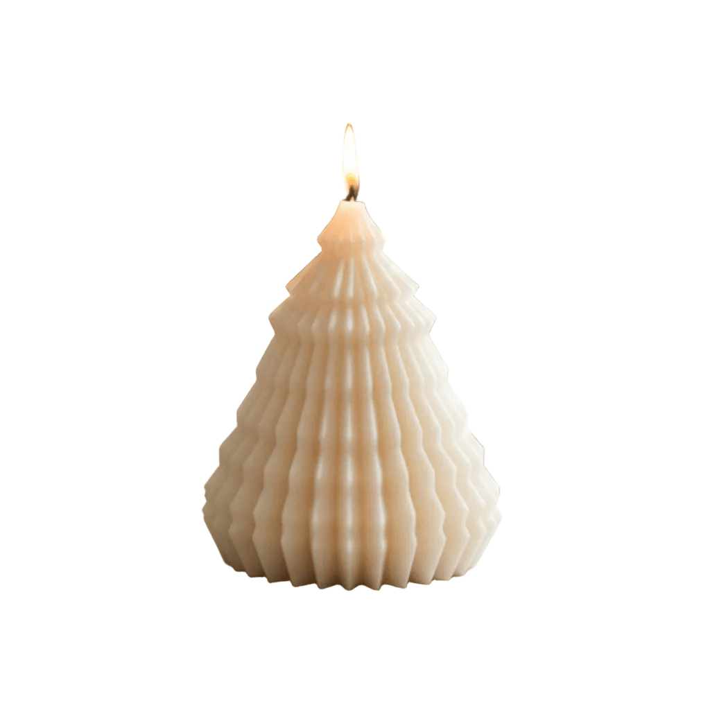Beige textured candle on a white background
