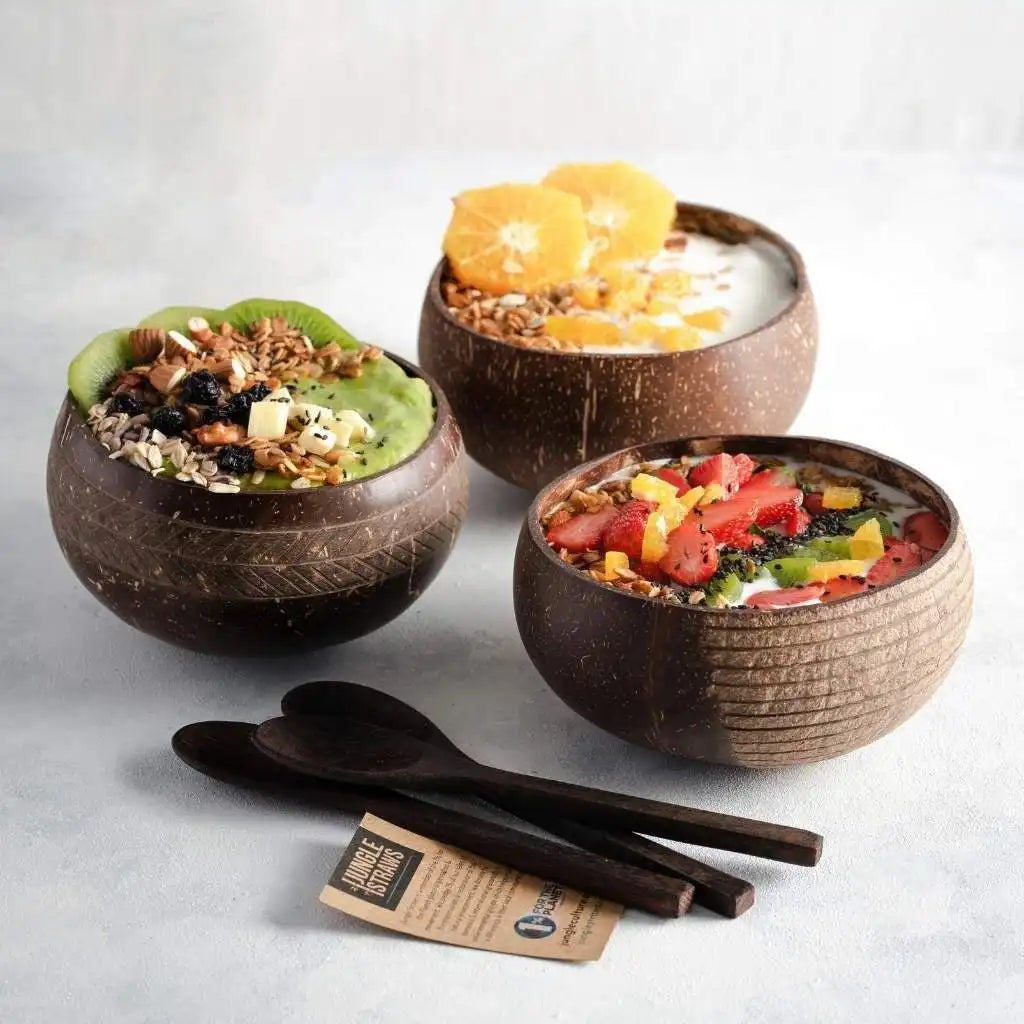 Jungle Culture Eco-friendly Organic Coconut Bowls & Spoons - Set of 4 & Free Bamboo Straws Home & Garden > Kitchen & Dining > Tableware > Dinnerware > Dinnerware Sets > Bowl Sets > Eco-Friendly Coconut Bowls emmy-jane-boutique.myshopify.com