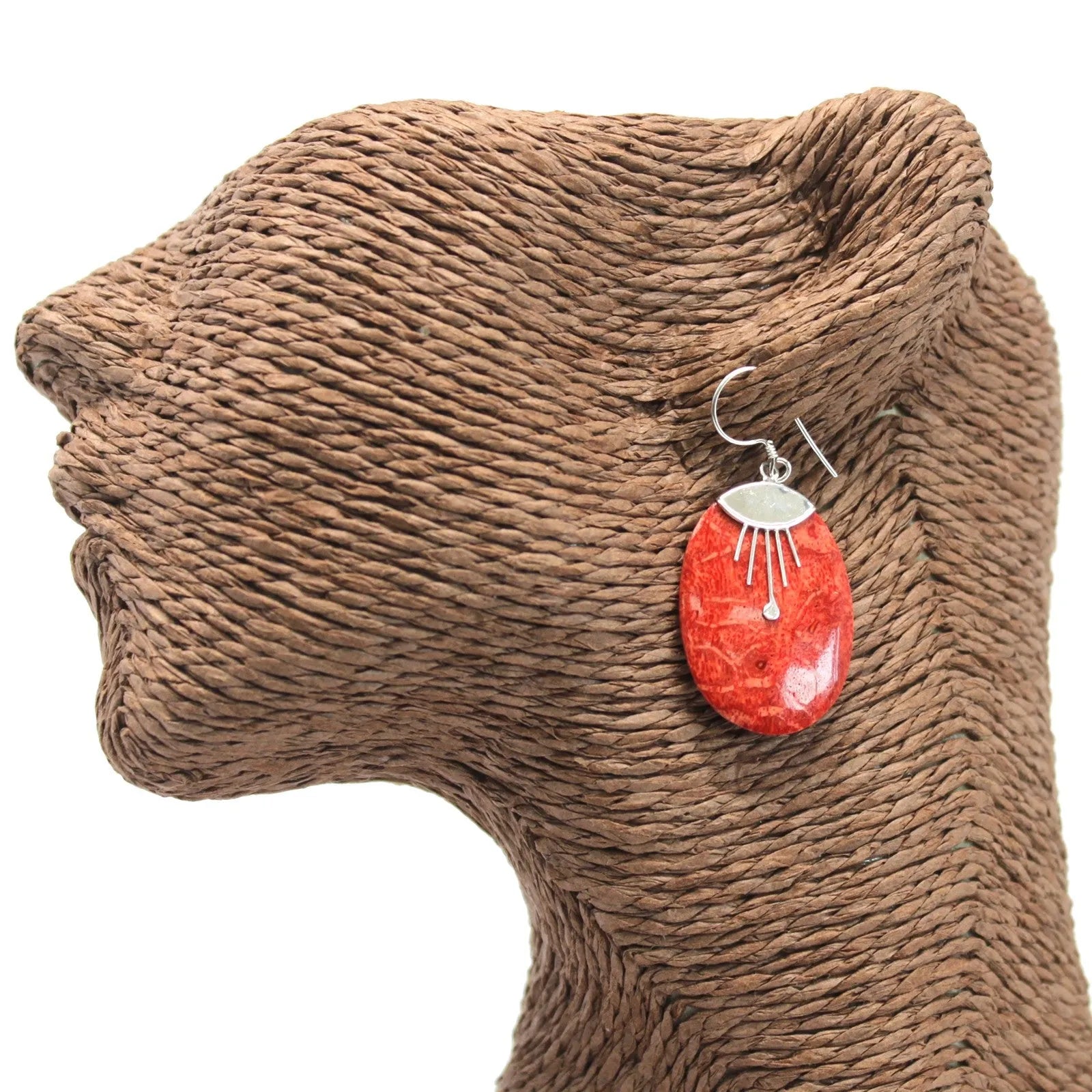 Ancient Wisdom Red Coral Imitation - 925 Silver Earrings - Handmade in Bali Apparel & Accessories > Jewelry > Womens Earrings > Drop Earrings > Red and Silver Drop Earrings emmy-jane-boutique.myshopify.com
