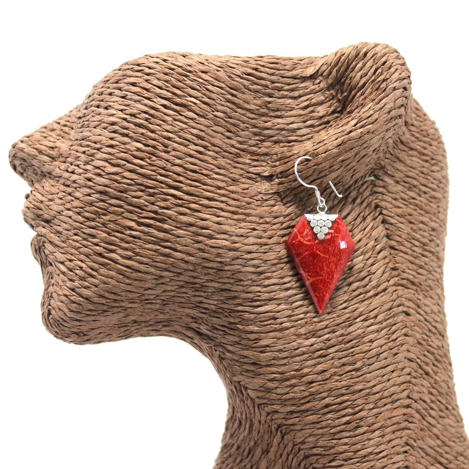Ancient Wisdom Red Coral Imitation - 925 Silver Earrings - Handmade in Bali Apparel & Accessories > Jewelry > Womens Earrings > Drop Earrings > Red and Silver Drop Earrings emmy-jane-boutique.myshopify.com