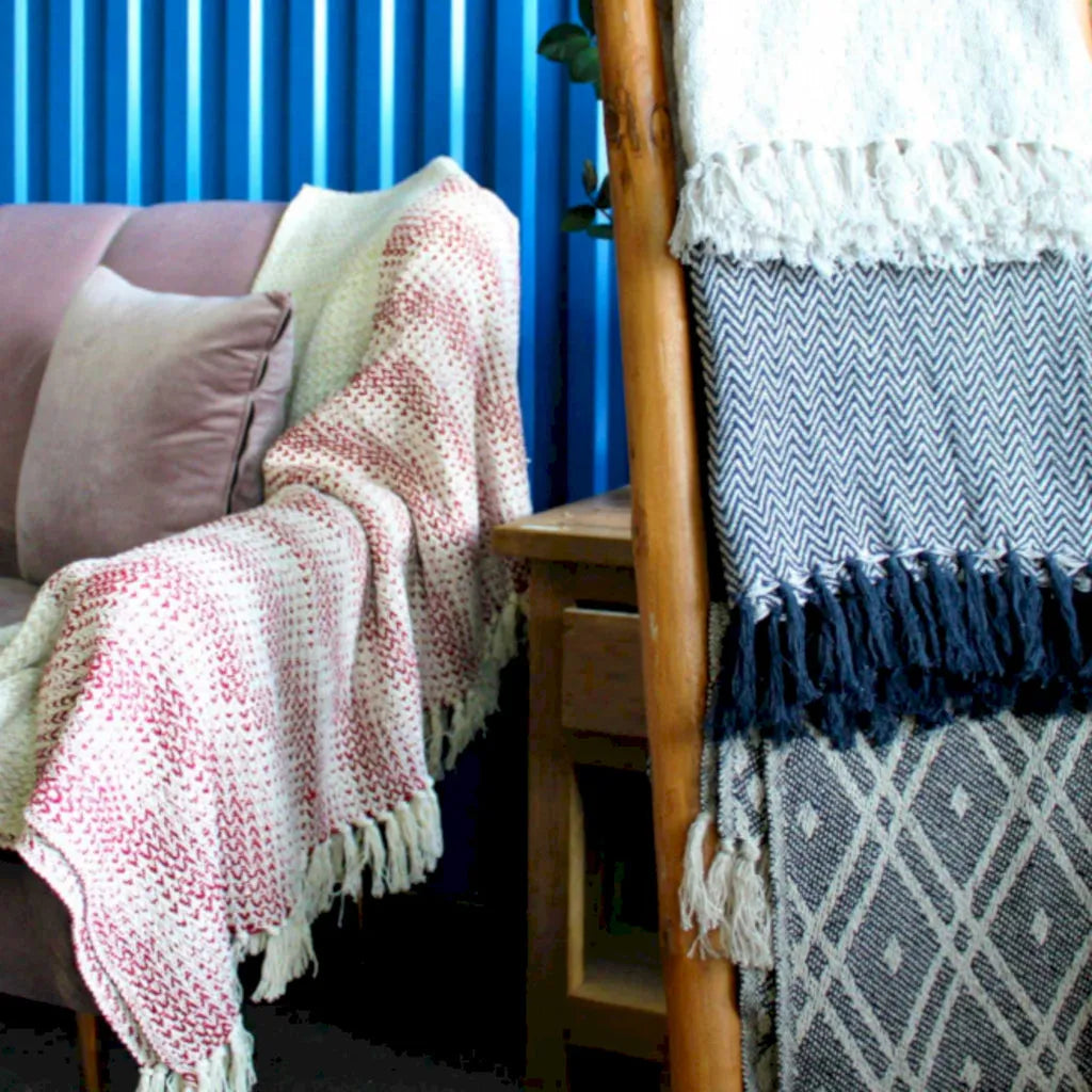 AW Artisan Handmade Cotton Throws - Geometric Designs - 6 Colours Home & Garden > Linens & Bedding > Bedding > Blankets > Handmade Cotton Throws emmy-jane-boutique.myshopify.com