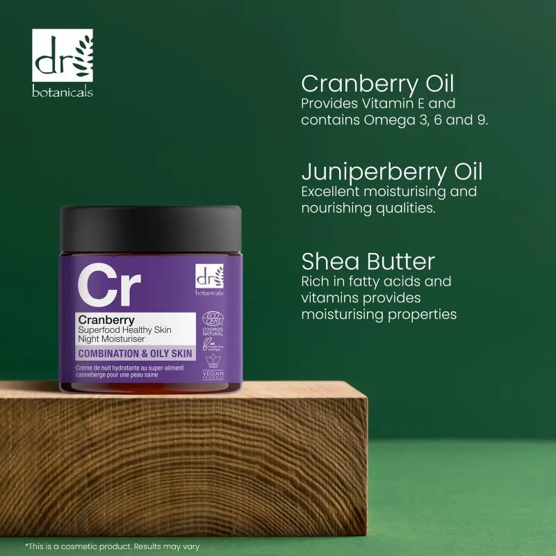 Dr Botanicals Dr Botanicals Cranberry Superfood Healthy Skin Night Moisturiser 60ml Health & Beauty > Personal Care > Cosmetics > Skincare > Lotions & Moisturisers > Dr Botanicals Vegan Skincare Gift Set Apothecary Strawberry emmy-jane-boutique.myshopify.com