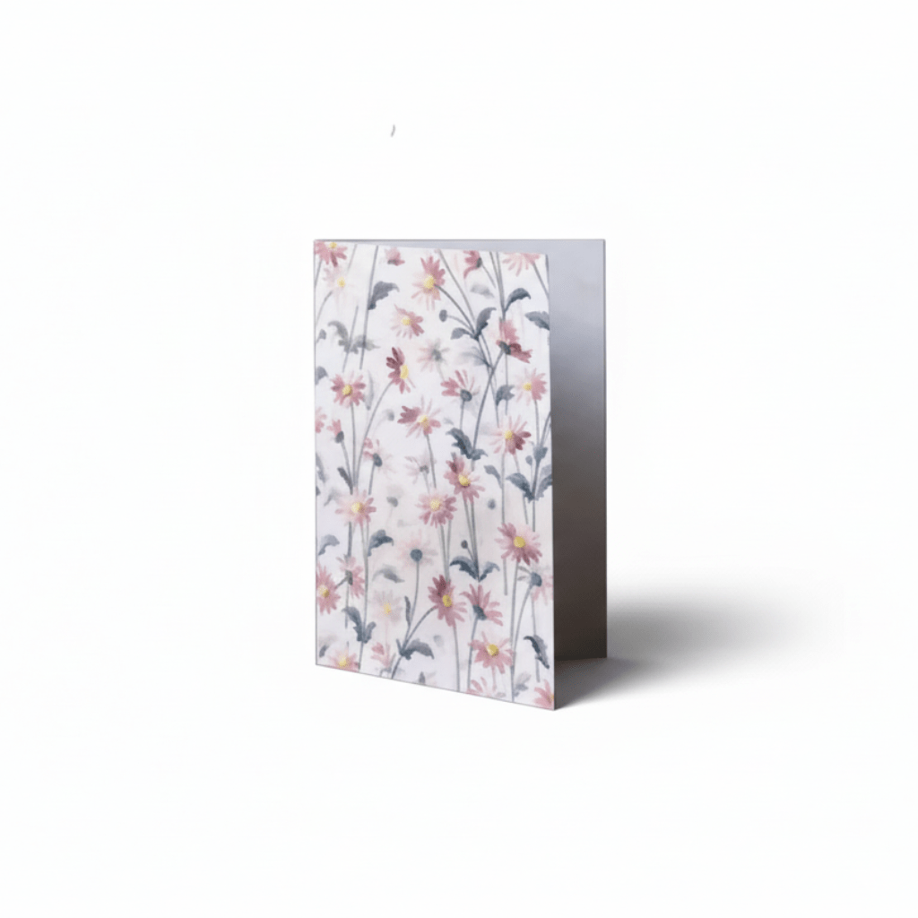 Floral-patterned sustainable greeting card on a white background