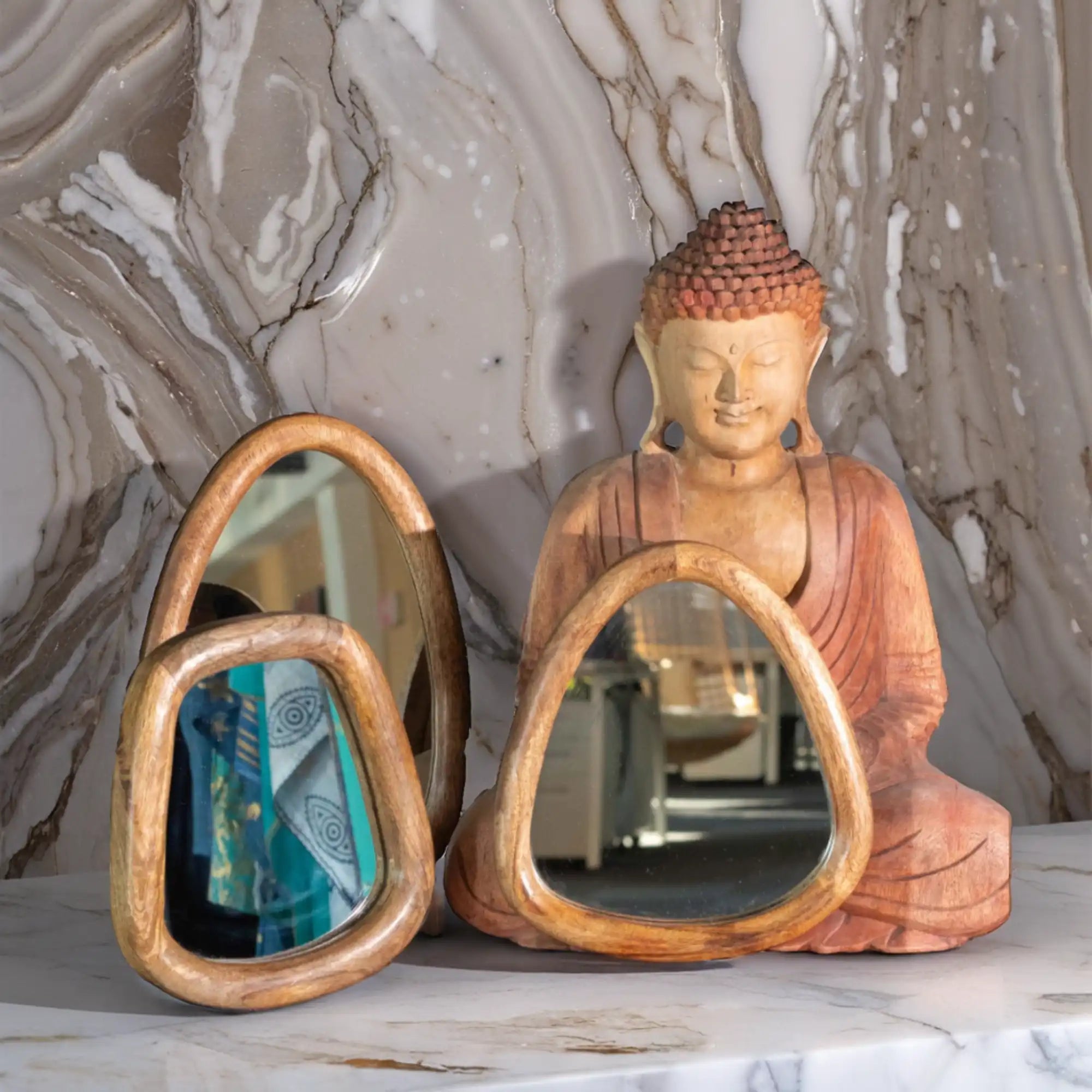 Ancient Wisdom Wooden Mirror Set of 3 - Natural Handmade Wood Mirror Home & Garden > Decor > Mirrors > Wooden Mirror Sets > Natural Mirrors > Handmade Mirrors > Wood Mirrors emmy-jane-boutique.myshopify.com