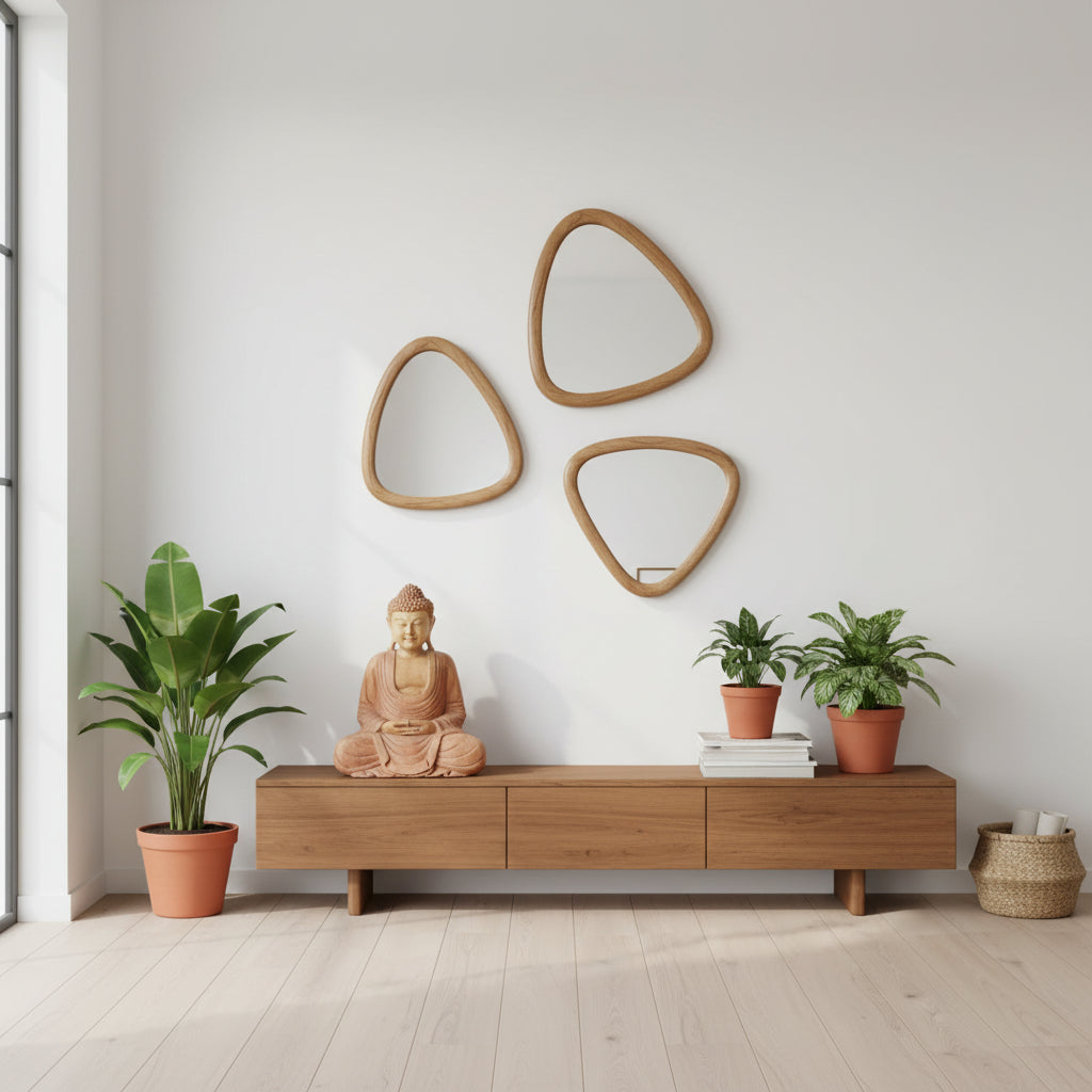 Ancient Wisdom Wooden Mirror Set of 3 - Natural Handmade Wood Mirror Home & Garden > Decor > Mirrors > Wooden Mirror Sets > Natural Mirrors > Handmade Mirrors > Wood Mirrors emmy-jane-boutique.myshopify.com