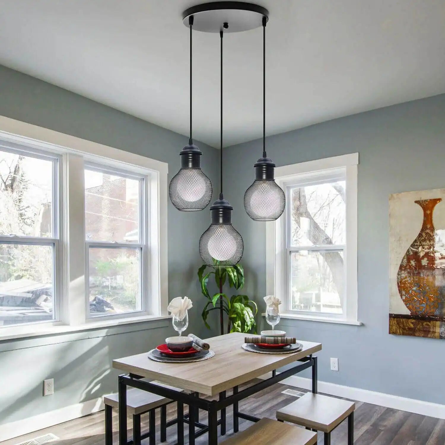 LEDSone 3 Head Retro Industrial Loft Cage Ceiling Pendant Light Home & Garden > Lighting > Lighting Fixtures > Ceiling Light Fixtures > Wire Cage Lights >3 Head Retro Industrial Loft Cage Ceiling Pendant Lights emmy-jane-boutique.myshopify.com