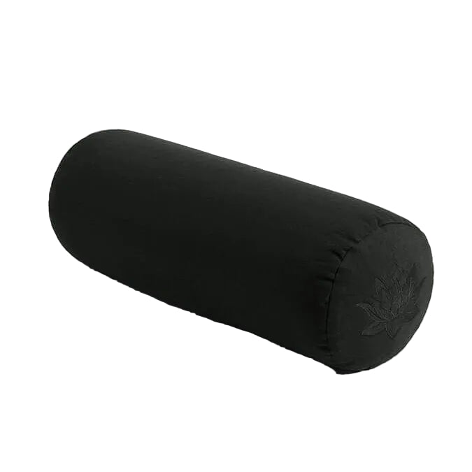 Black cylindrical pillow on a white background