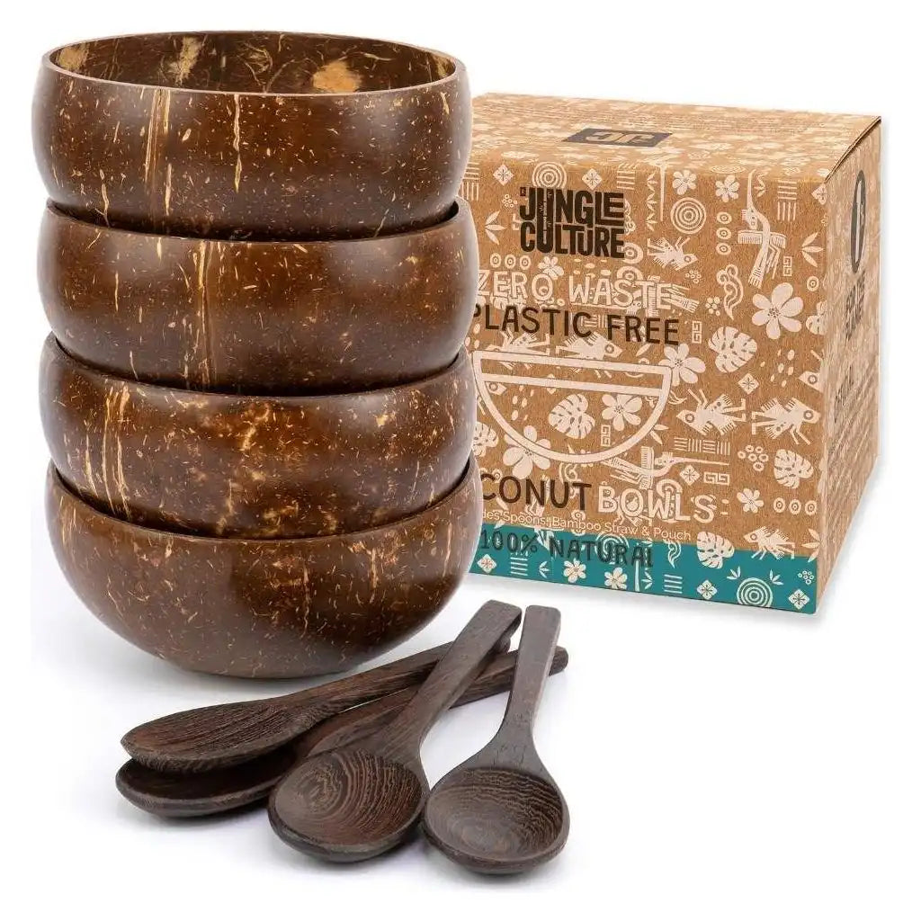 Jungle Culture Eco-friendly Organic Coconut Bowls & Spoons - Set of 4 & Free Bamboo Straws Home & Garden > Kitchen & Dining > Tableware > Dinnerware > Dinnerware Sets > Bowl Sets > Eco-Friendly Coconut Bowls emmy-jane-boutique.myshopify.com