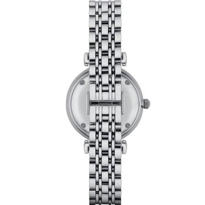 Silver watch with metal bracelet on a white background
