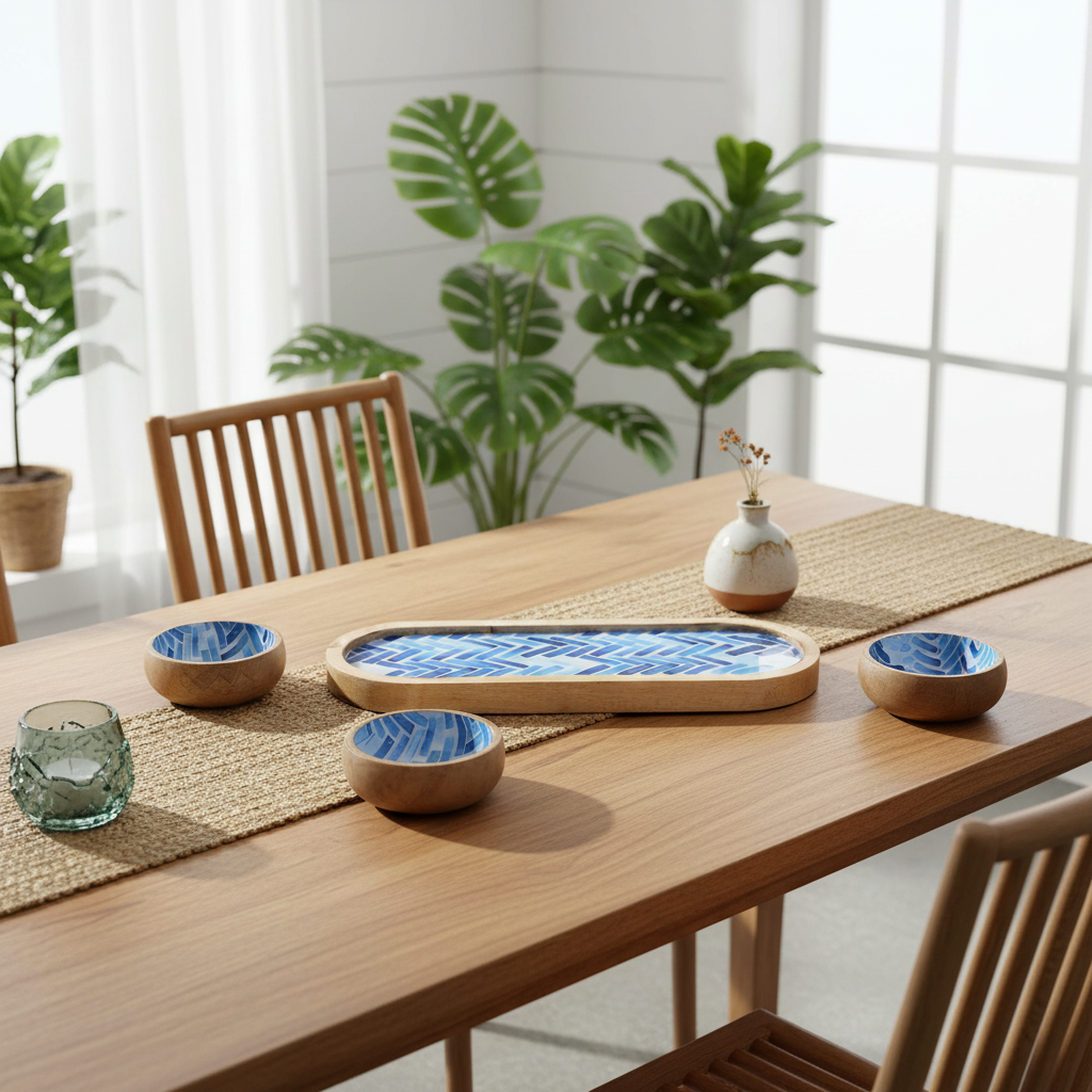Mango Wood Bowls & Trays Blue Handmade & Sustainably Sourced