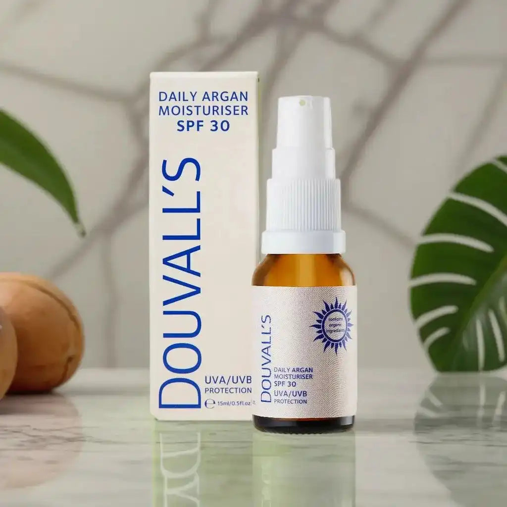 Douvalls Beauty Argan Daily Organic Moisturiser SPF30 UVA/UVB Protection 15ml Health & Beauty > Personal Care > Cosmetics > Skin Care > Lotion & Moisturize > Organic Moisturisers > Cruelty-free moisturisers > Natural Moisturiser > Organic Argan Moisturiser > First Cold Pressed Argan Oil > Vegan Moisturiser emmy-jane-boutique.myshopify.com