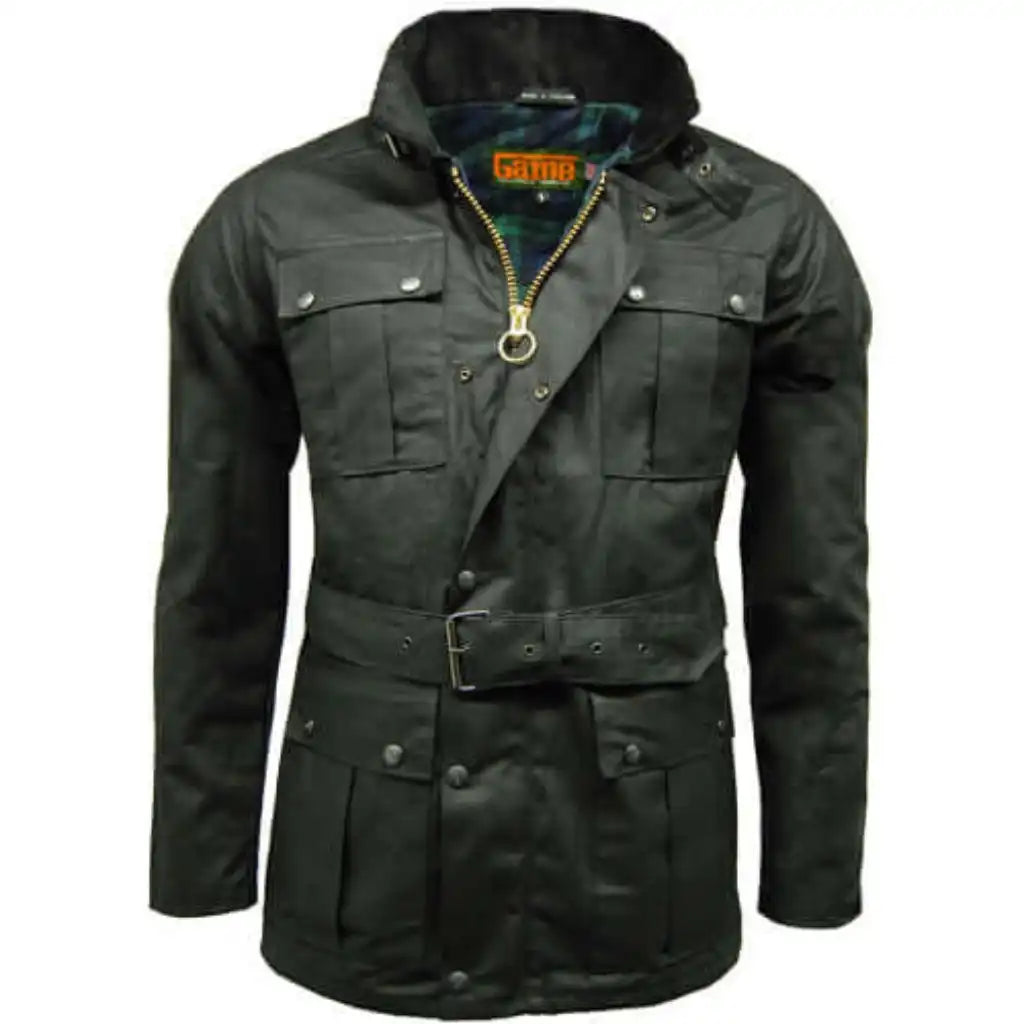Game Motorcycle Wax Jacket - Game Continental Apparel & Accessories > Clothing > Outerwear > Coats & Jackets > Quilted Wax Jacket > Game Continental Jacket > Mens Waxed Cotton Coat emmy-jane-boutique.myshopify.com