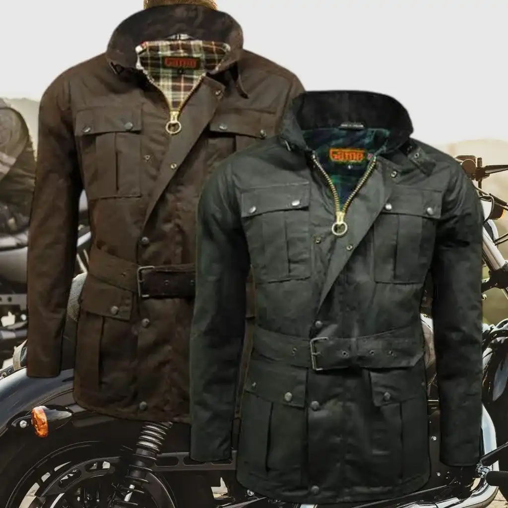 Game Motorcycle Wax Jacket - Game Continental Apparel & Accessories > Clothing > Outerwear > Coats & Jackets > Quilted Wax Jacket > Game Continental Jacket > Mens Waxed Cotton Coat emmy-jane-boutique.myshopify.com