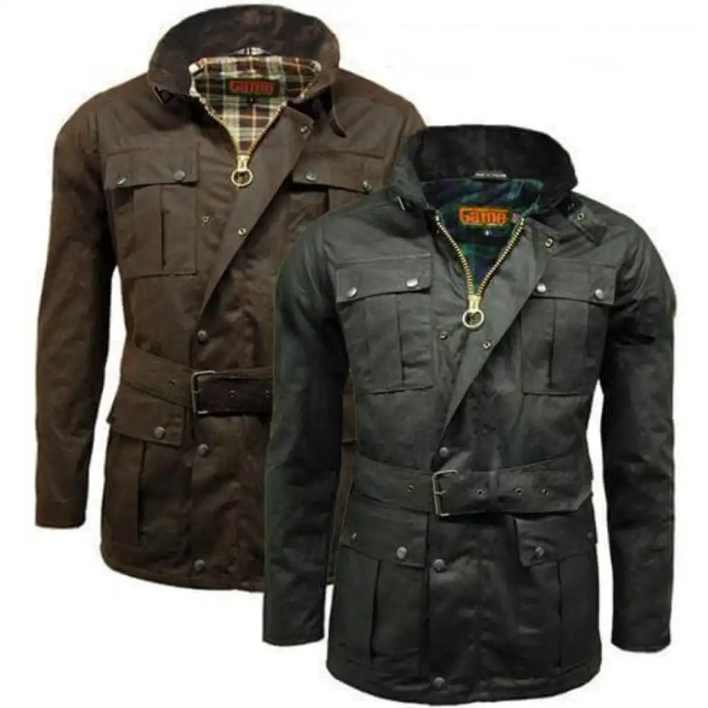 Game Motorcycle Wax Jacket - Game Continental Apparel & Accessories > Clothing > Outerwear > Coats & Jackets > Quilted Wax Jacket > Game Continental Jacket > Mens Waxed Cotton Coat emmy-jane-boutique.myshopify.com