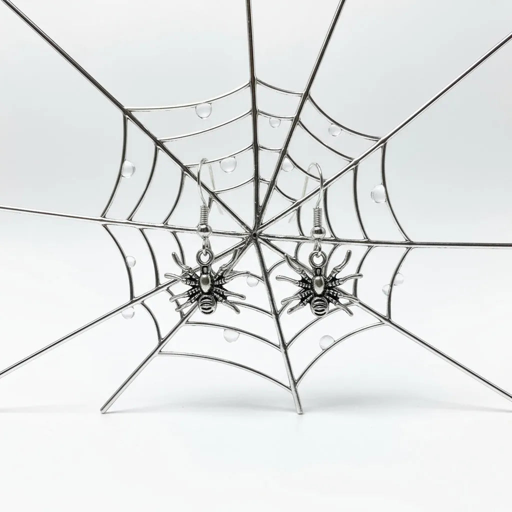 Ears by Emily Shop Spider Earrings - Silver spider halloween earrings Clothing & Accessories > Jewellery & Watches > Earrings > Womens Earrings > Drop Earrings > Womens Drop Earrings > Halloween Earings > Spider Earings emmy-jane-boutique.myshopify.com