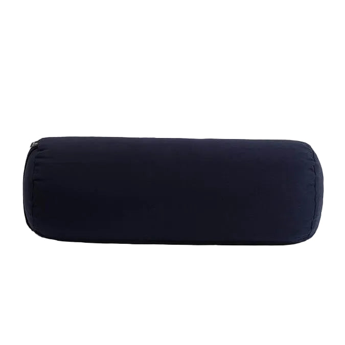 Navy blue cylindrical pillow on a white background