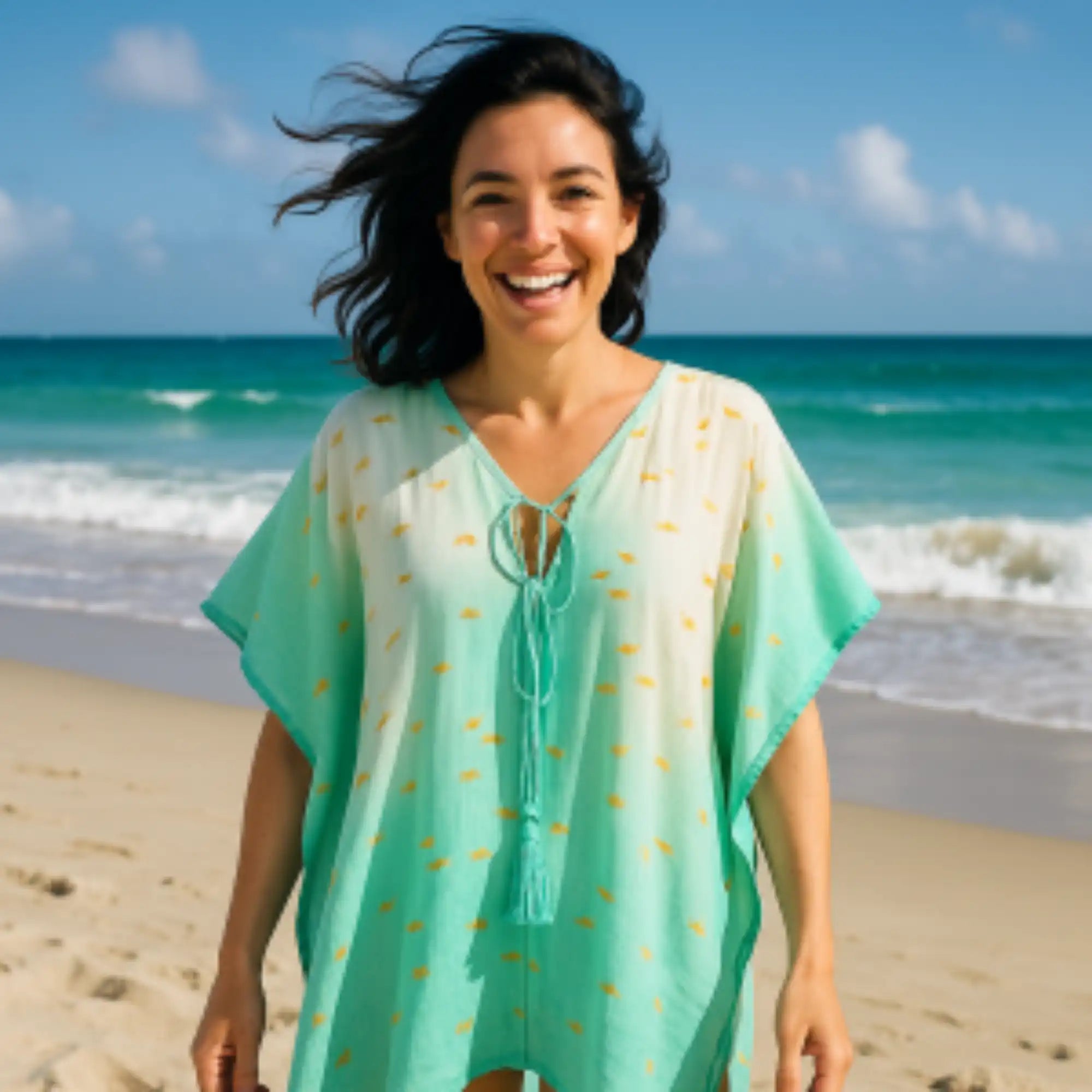 Ancient Wisdom Cotton Kaftan Dress - Handpainted Summer Tops Clothing & Accessories > Clothing > Shirts & Tops > Cotton Kaftans > On the Med Beach Clothing Collection > Handpainted Summer Tops emmy-jane-boutique.myshopify.com