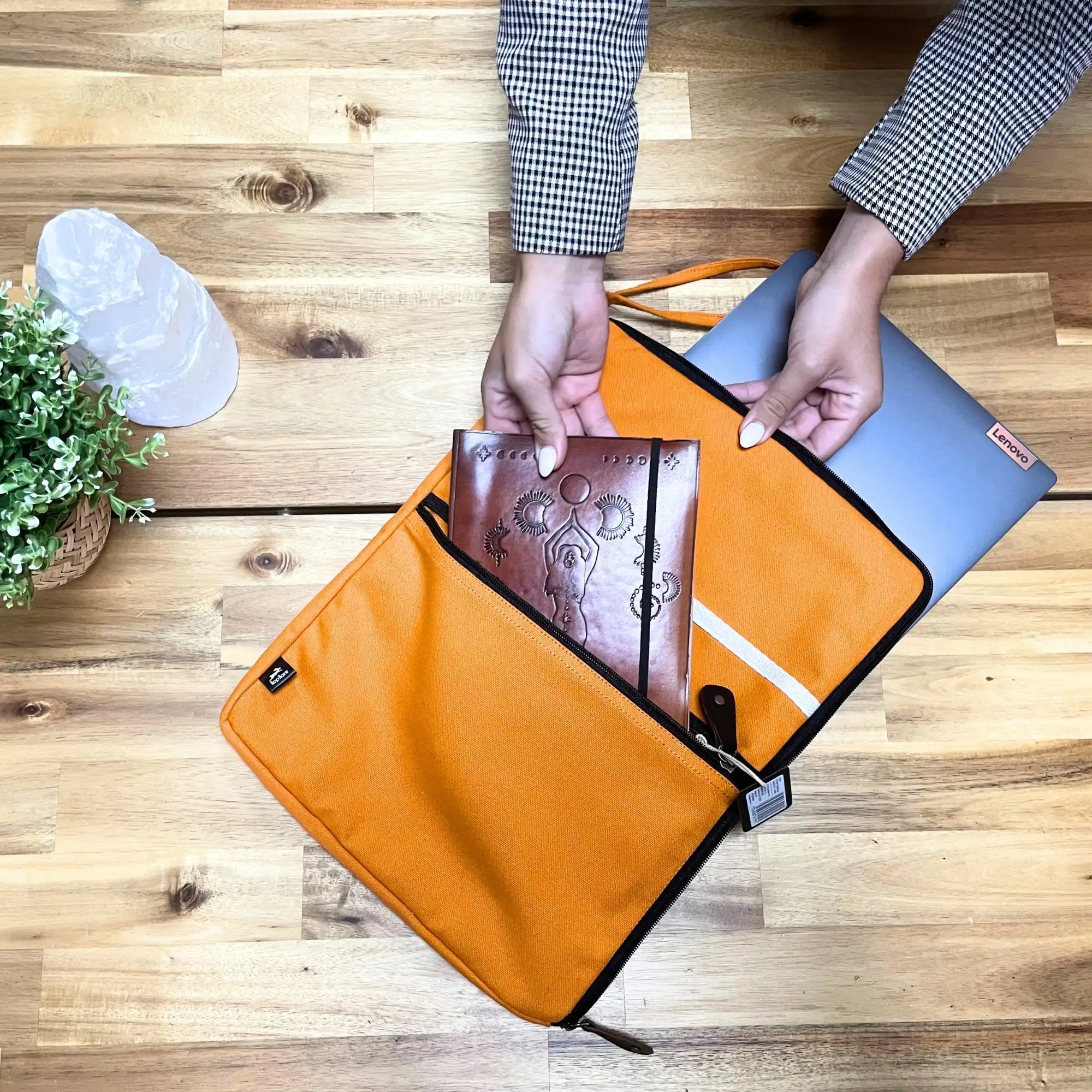 Ancient Wisdom Laptop & Tablet Pouches Jute and Cotton Canvas - Orange Charcoal and Olive Electronics > Electronics Accessories > Computer Accessories > Computer Covers & Skins > Laptop & Tablet Pouches emmy-jane-boutique.myshopify.com