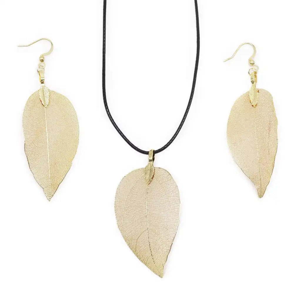 Ancient Wisdom Real Leaf Jewellery Set - Necklace & Earrings - Gold Clothing & Accessories > Jewellery & Watches > Jewellery Sets > Real Leaf Jewellery Sets emmy-jane-boutique.myshopify.com