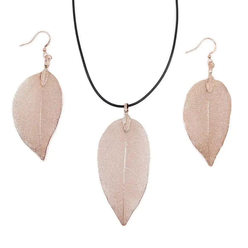 Ancient Wisdom Real Leaf Jewellery Set - Necklace & Earrings - Gold Clothing & Accessories > Jewellery & Watches > Jewellery Sets > Real Leaf Jewellery Sets emmy-jane-boutique.myshopify.com