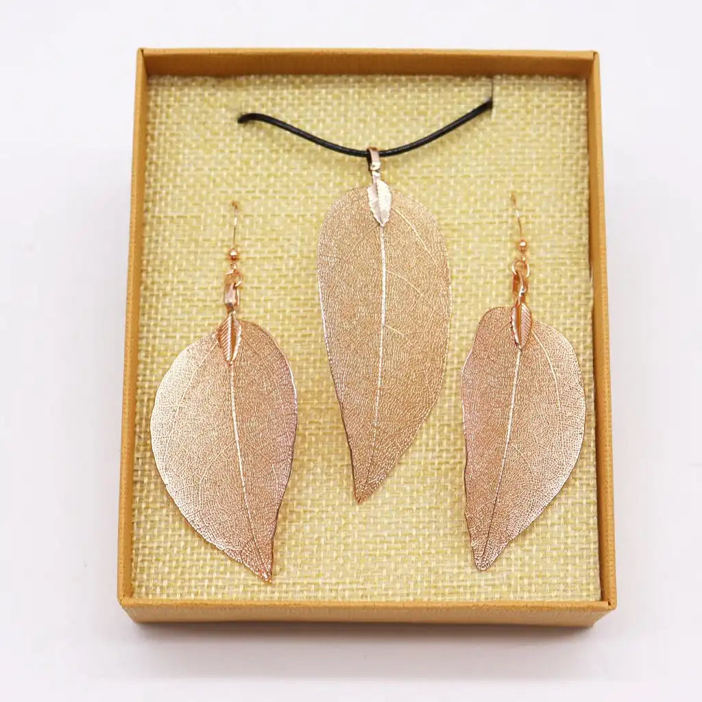 Ancient Wisdom Real Leaf Jewellery Set - Necklace & Earrings - Gold Clothing & Accessories > Jewellery & Watches > Jewellery Sets > Real Leaf Jewellery Sets emmy-jane-boutique.myshopify.com