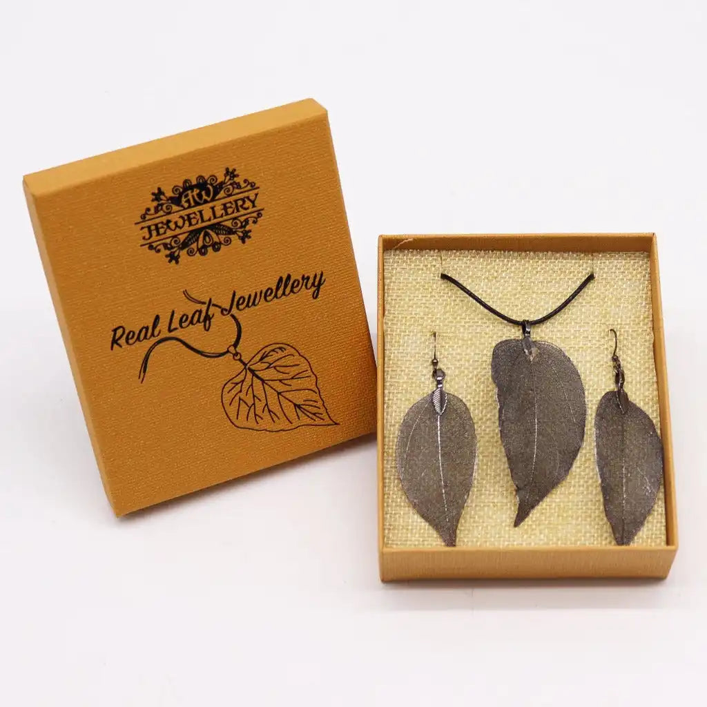 Ancient Wisdom Real Leaf Jewellery Set - Necklace & Earrings - Gold Clothing & Accessories > Jewellery & Watches > Jewellery Sets > Real Leaf Jewellery Sets emmy-jane-boutique.myshopify.com
