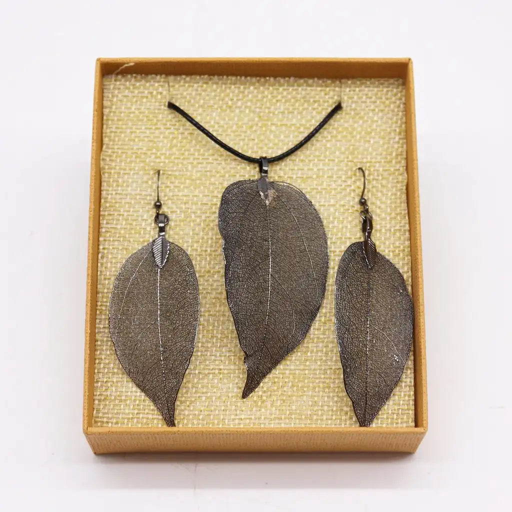 Ancient Wisdom Real Leaf Jewellery Set - Necklace & Earrings - Gold Clothing & Accessories > Jewellery & Watches > Jewellery Sets > Real Leaf Jewellery Sets emmy-jane-boutique.myshopify.com