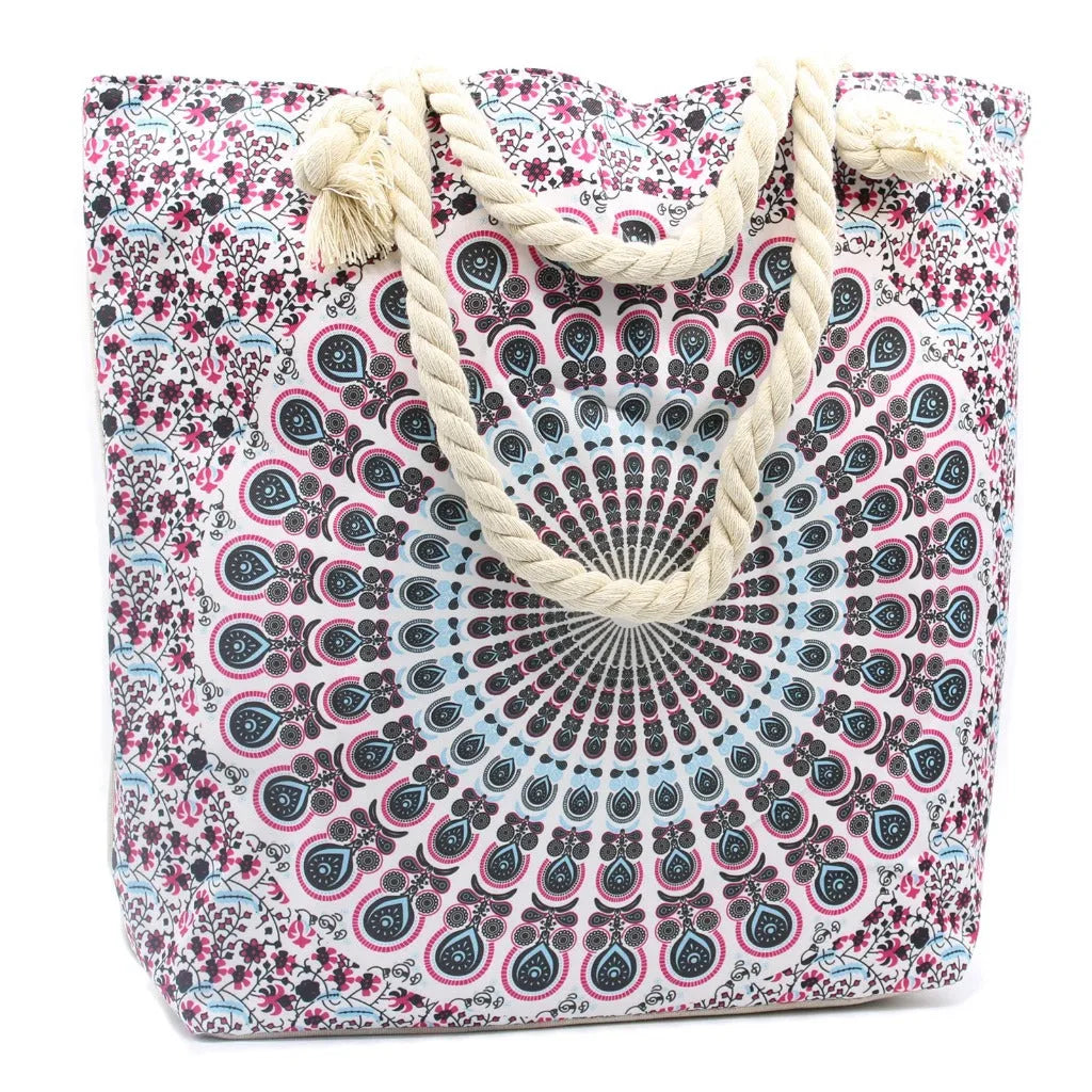 Ancient Wisdom Large Beach Bag - Rope Handled Mandela - Blue Shades Luggage & Bags > Shopping Totes > Shopper Bags > Beach Bags > Rope Handled Mandela Shopper Bag > Blue Beach Bags emmy-jane-boutique.myshopify.com