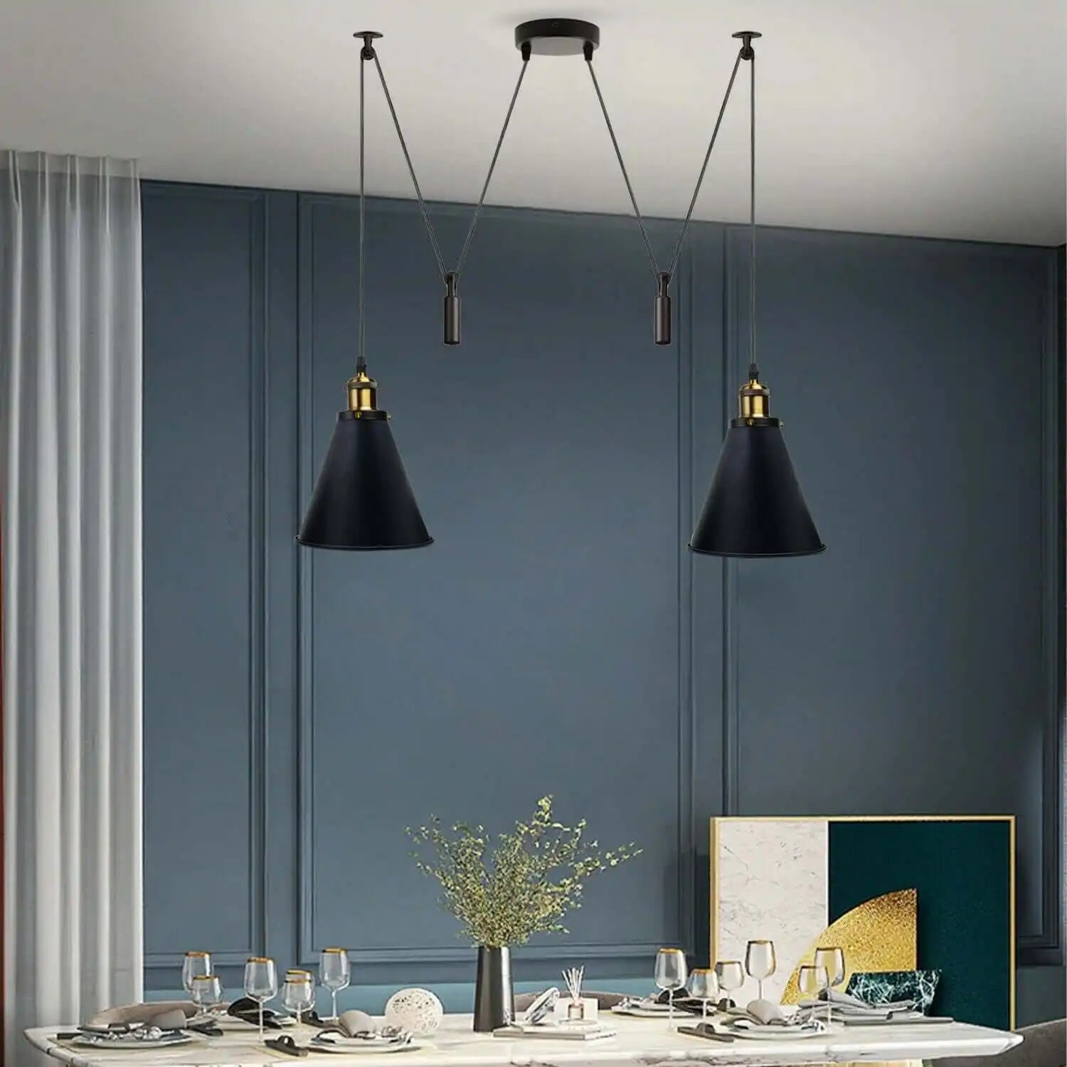 LEDSone Retro Industrial Metal Cone Shape Bar Shade Black Ceiling Pendant Light Home & Garden > Lighting > Lighting Fixtures > Ceiling Light Fixtures > Spider Lights > Ceiling Pendant Light > Multi Outlet 2 Way Ceiling Light emmy-jane-boutique.myshopify.com