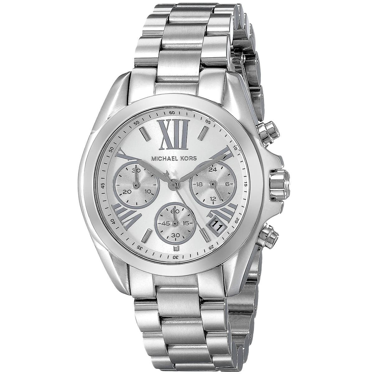 Silver Michael Kors watch on a white background