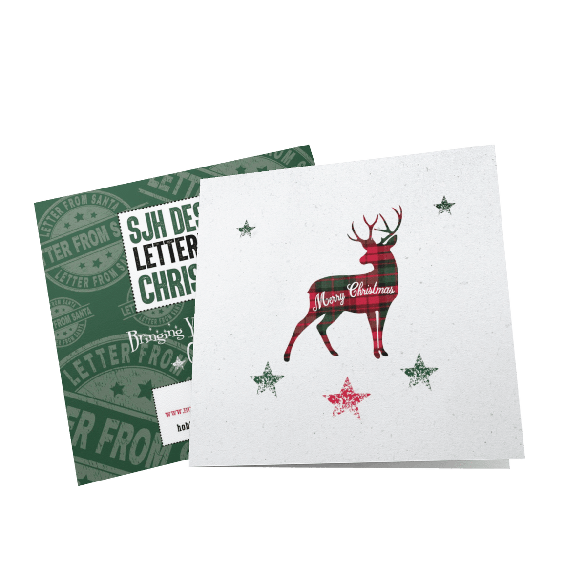 Christmas card with a reindeer design on a green background