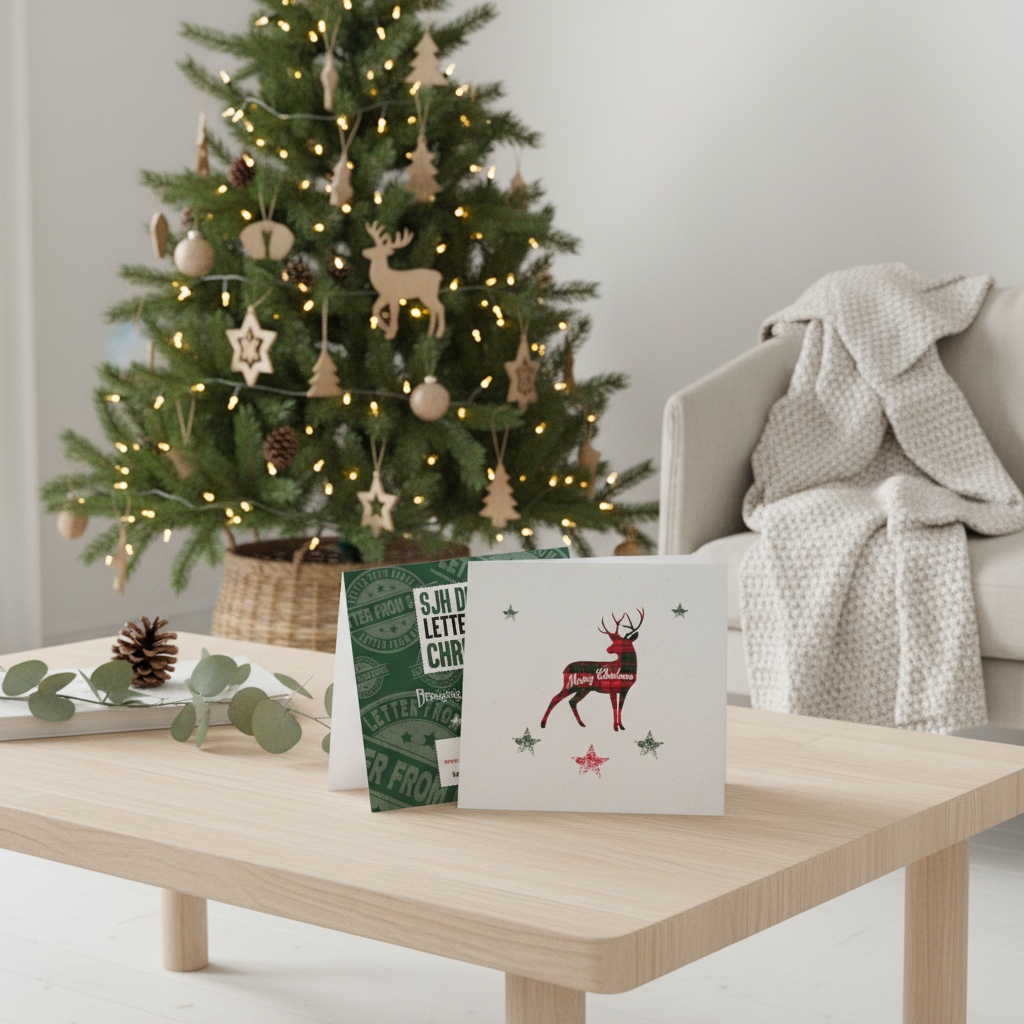 SJH Tartan Stag Christmas Card - Pack of 10