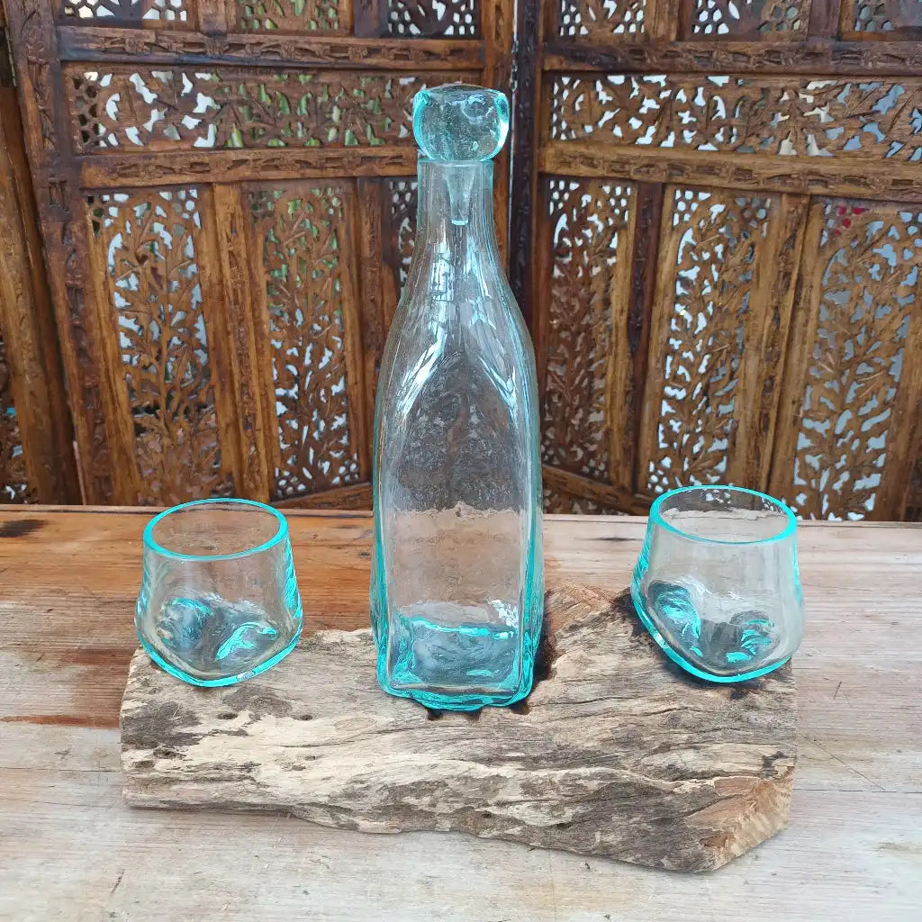 AW Home Whisky Set - Balinese Handcrafted with Recycled Molten Glass & Gamal Wood Home & Garden > Kitchen & Dining > Barware > Decanters > Decanter Sets > Whisky Sets > Balinese Handcrafted with Recycled Molten Glass & Gamal Wood emmy-jane-boutique.myshopify.com
