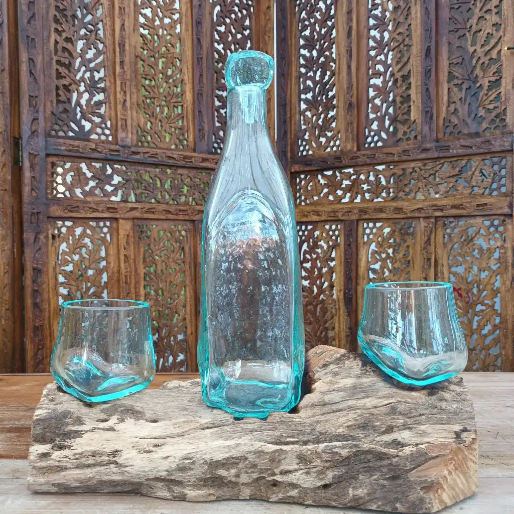 AW Home Whisky Set - Balinese Handcrafted with Recycled Molten Glass & Gamal Wood Home & Garden > Kitchen & Dining > Barware > Decanters > Decanter Sets > Whisky Sets > Balinese Handcrafted with Recycled Molten Glass & Gamal Wood emmy-jane-boutique.myshopify.com