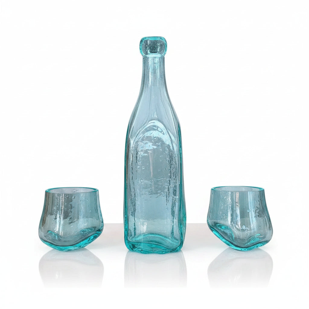 AW Home Whisky Set - Balinese Handcrafted with Recycled Molten Glass & Gamal Wood Home & Garden > Kitchen & Dining > Barware > Decanters > Decanter Sets > Whisky Sets > Balinese Handcrafted with Recycled Molten Glass & Gamal Wood emmy-jane-boutique.myshopify.com