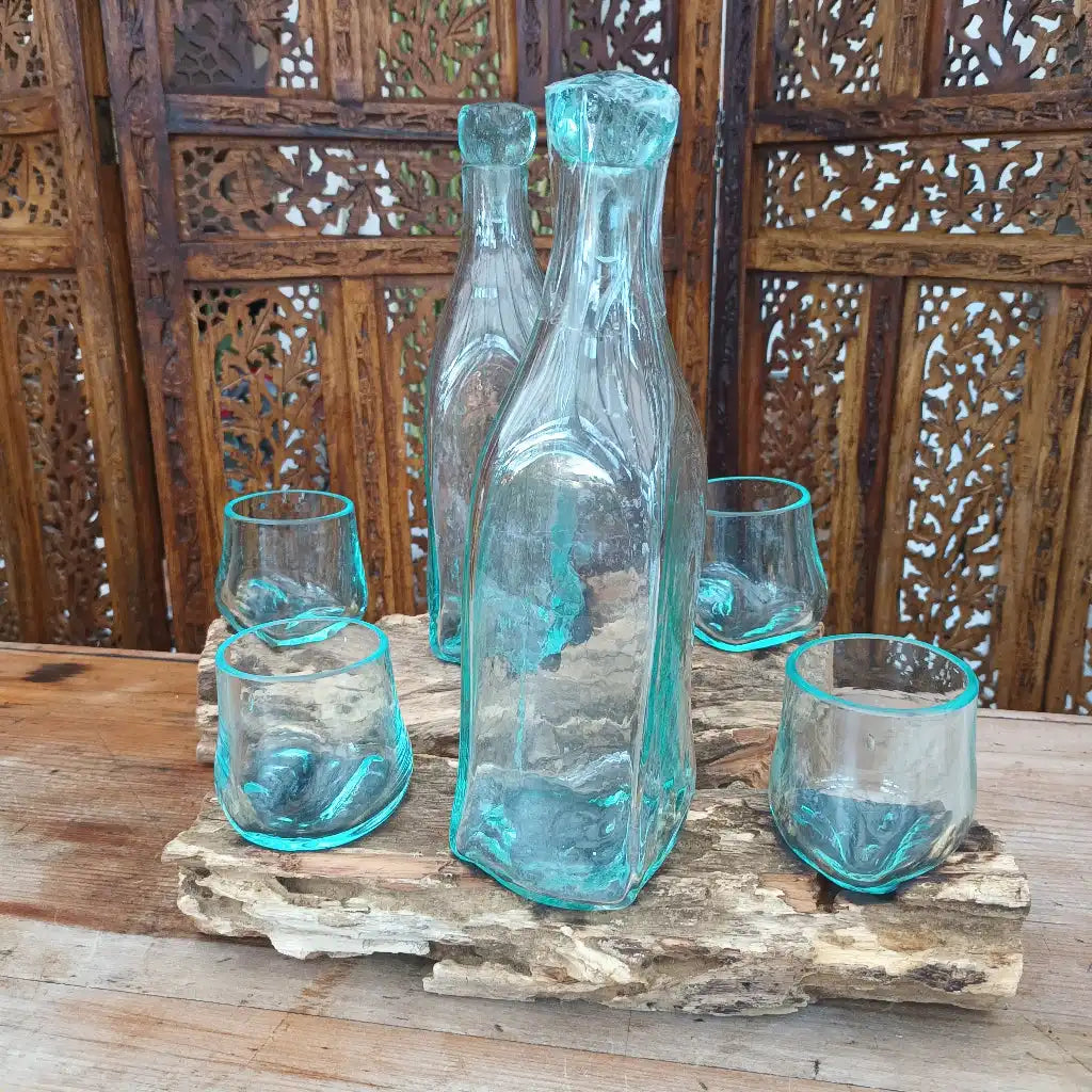 AW Home Whisky Set - Balinese Handcrafted with Recycled Molten Glass & Gamal Wood Home & Garden > Kitchen & Dining > Barware > Decanters > Decanter Sets > Whisky Sets > Balinese Handcrafted with Recycled Molten Glass & Gamal Wood emmy-jane-boutique.myshopify.com