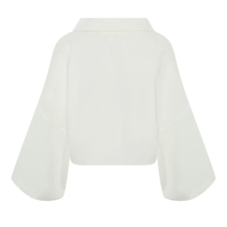 White cropped hemp shirt on a white background