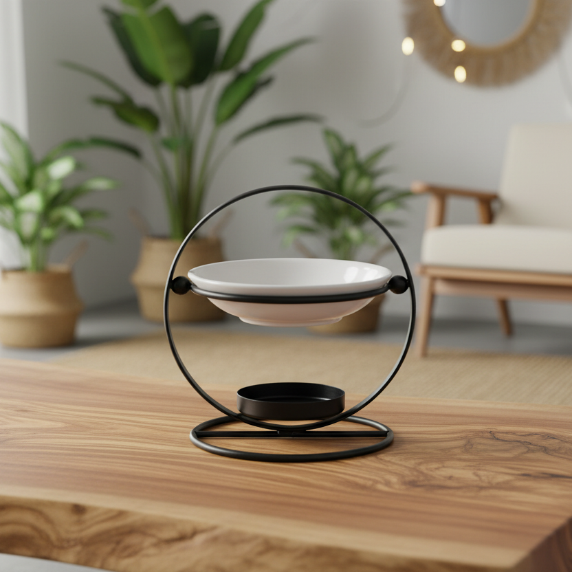 Wax Melt Burner - Ceramic & Metal Oil Burner - Black & White - 4 Designs