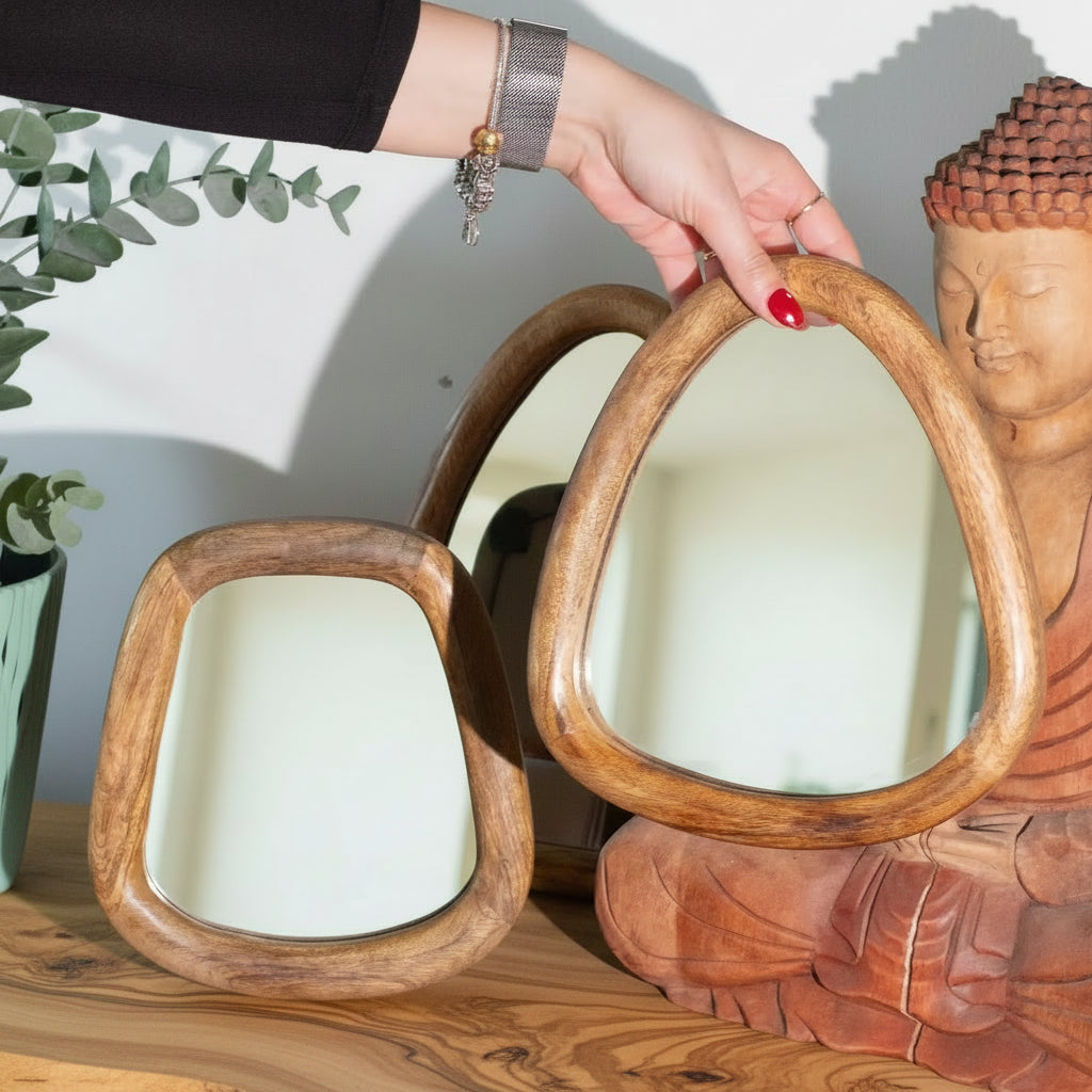 Ancient Wisdom Wooden Mirror Set of 3 - Natural Handmade Wood Mirror Home & Garden > Decor > Mirrors > Wooden Mirror Sets > Natural Mirrors > Handmade Mirrors > Wood Mirrors emmy-jane-boutique.myshopify.com