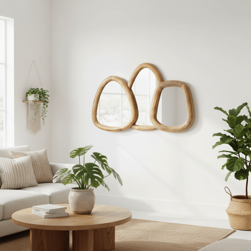 Wooden Mirror Set of 3 - Natural Handmade Wood Mirror