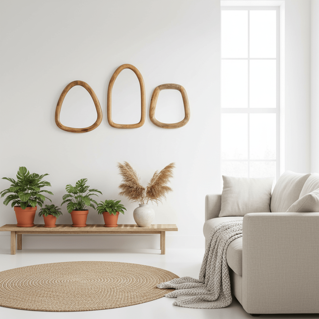 Wooden Mirror Set of 3 - Natural Handmade Wood Mirror