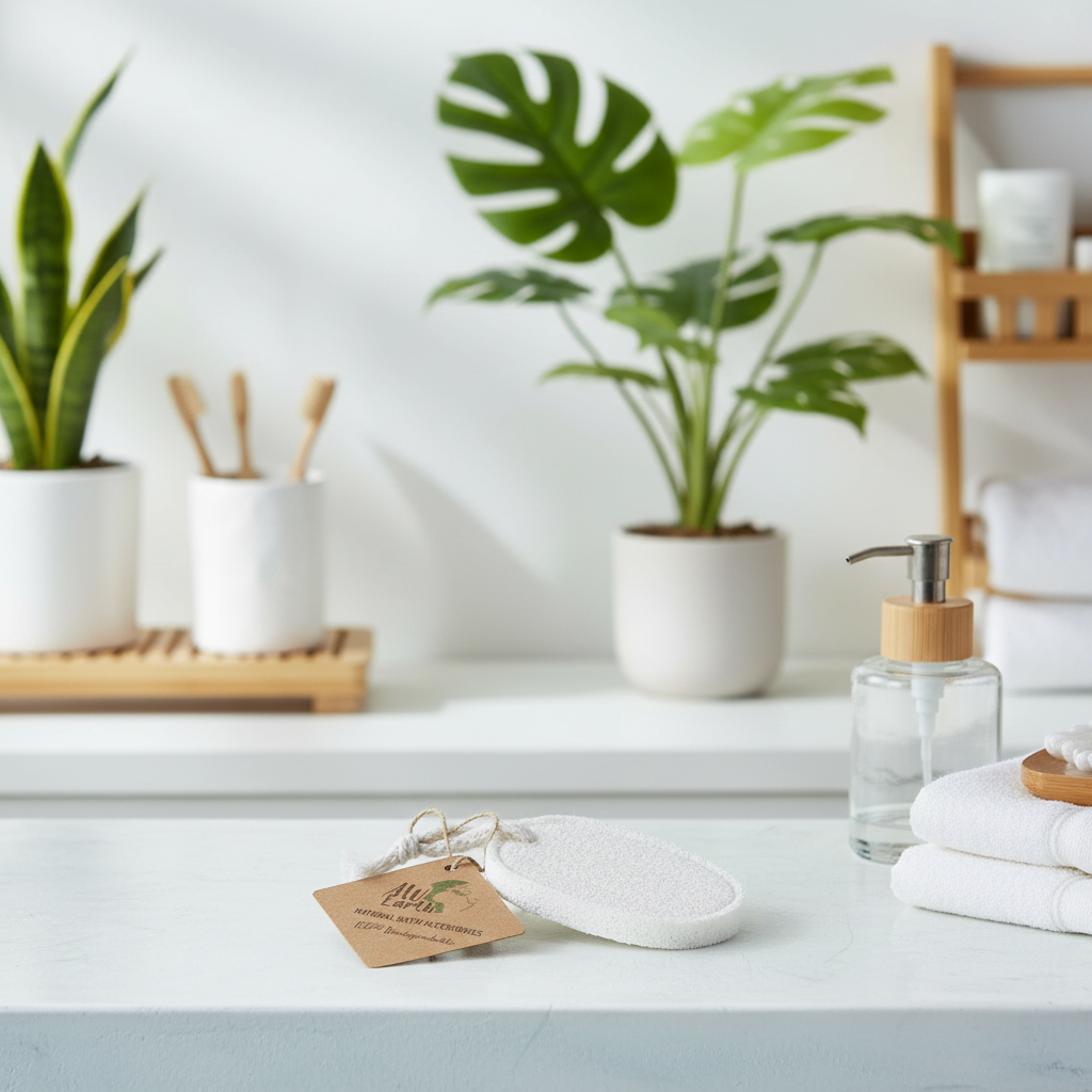 Bathroom counter with plants, towels, and a soap dispenser.