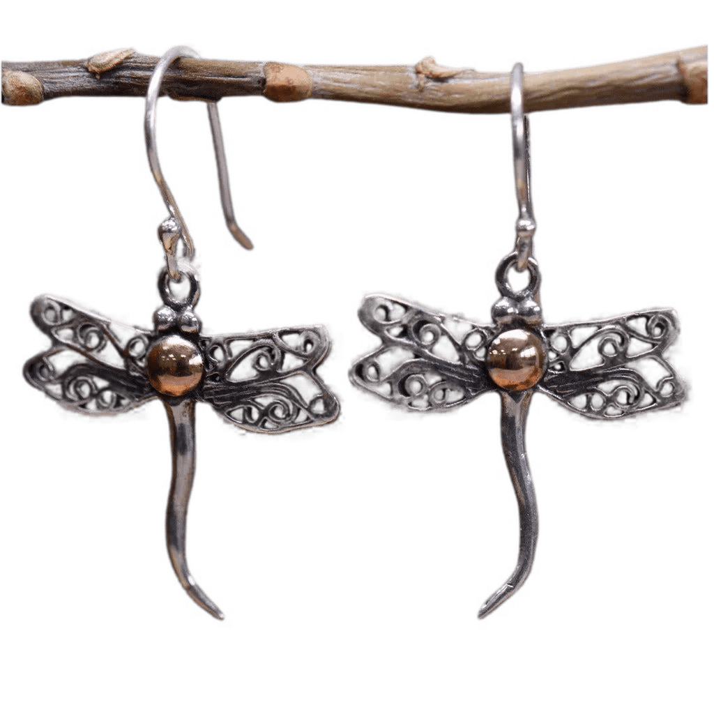 Emmy Jane Silver & Gold Earring - Dragonflies - Gift Boxed - Ethically Sourced - Handmade in Indonesia Apparel & Accessories > Jewelry > Womens Earrings > Drop Earrings > Silver & Gold Dragonfly Earrings emmy-jane-boutique.myshopify.com