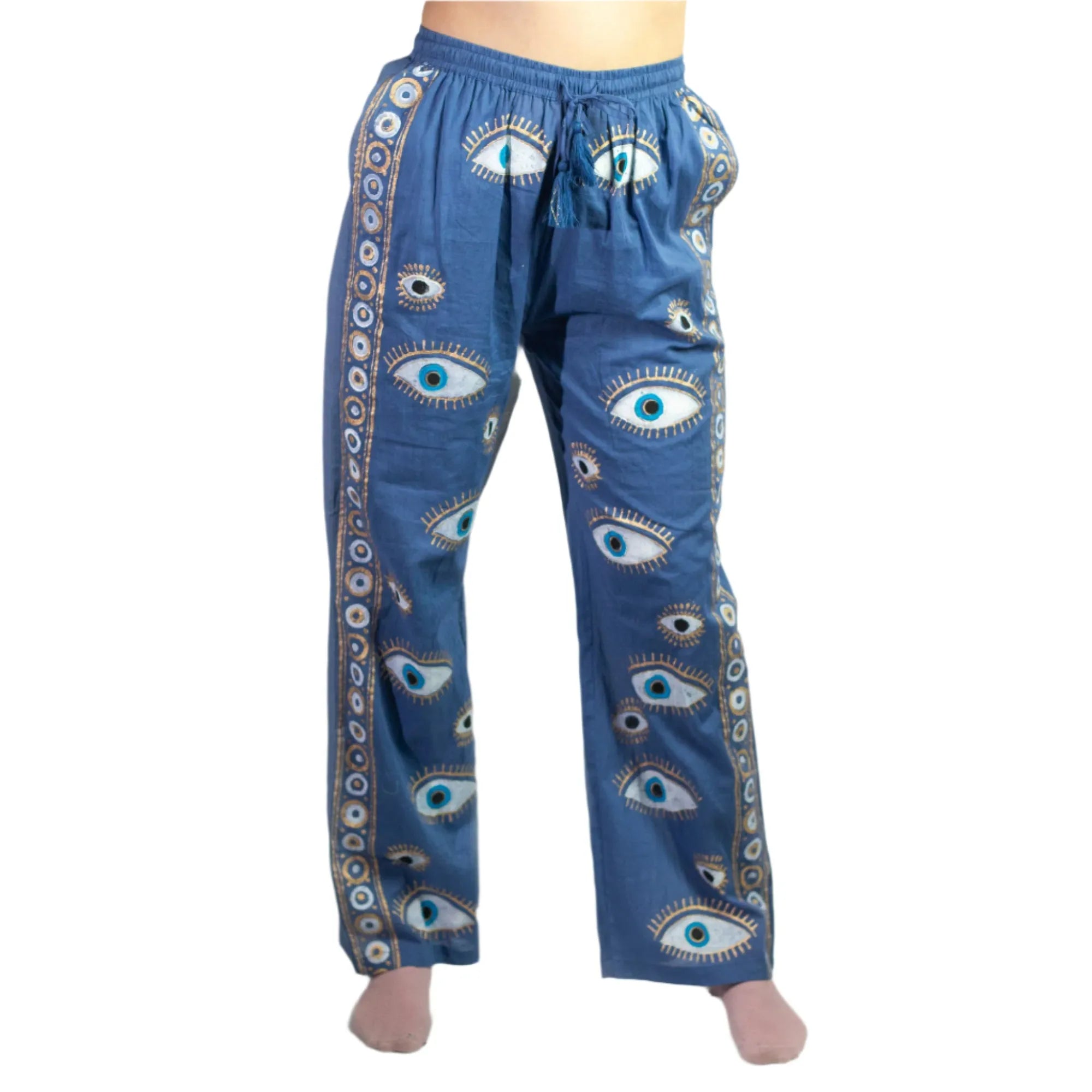Ancient Wisdom Cotton Summer Trousers - Holiday Lounge Pants Clothing & Accessories > Clothing > Trousers & Jeans > Cotton Trousers > Holiday Trousers > Lounge Pants > Hand Painted Trousers > Indian Cotton Trousers emmy-jane-boutique.myshopify.com