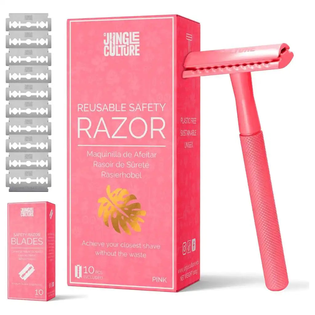 Jungle Culture Eco-Friendly Safety Razors With 10x Razor Blades - Ethical Shaving Health & Beauty > Personal Care > Shaving & Grooming > Razors & Razor Blades > Eco-Friendly Razors > Zero Waste Razors emmy-jane-boutique.myshopify.com