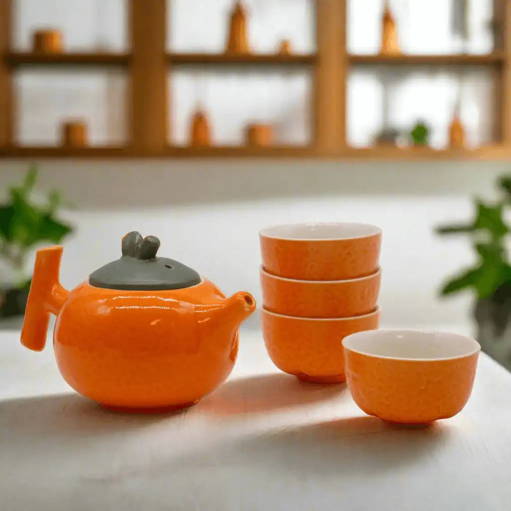Emmy Jane Herbal Teapot Set - Orange Ceramic Teapot & Four Cups Home & Garden > Kitchen & Dining > Tableware > Coffee & Tea Sets > Herbal Teapot Sets emmy-jane-boutique.myshopify.com