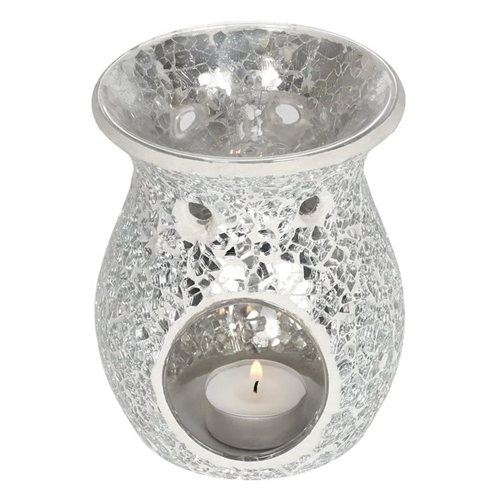 Something Different Oil Burner - Large Silver Crackle Glass Wax Melt Burner - Oil Warmer Home & Garden > Decor > Home Fragrance Accessories > Aroma Diffusers > Ceramic Oil Burners > Silver Crackle Glass Oil Burners emmy-jane-boutique.myshopify.com