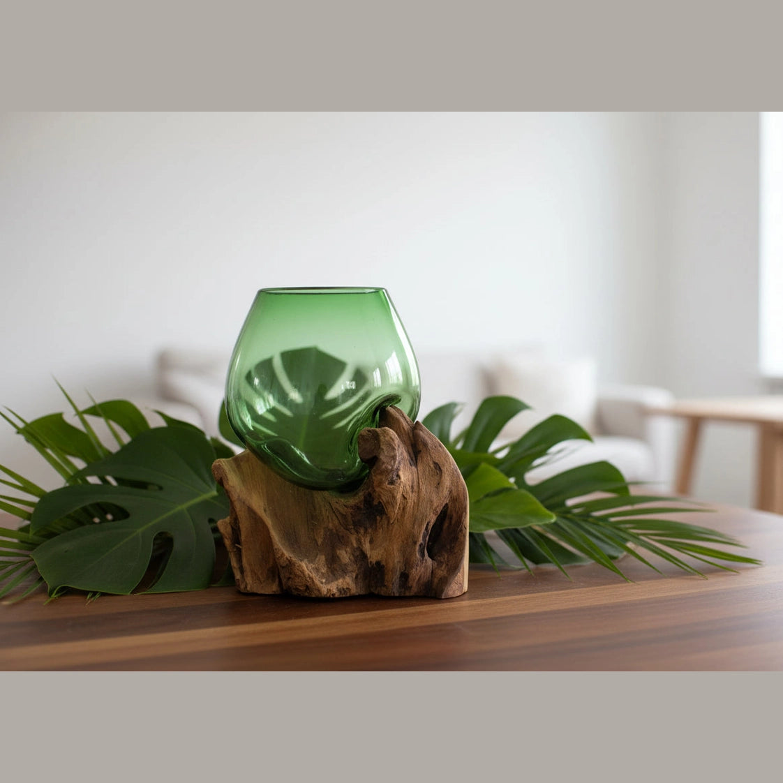 AW Home Green Glass Bowl - Recycled Beer Bottles Molton Glass on a Sustainable Wood Base Home & Garden > Decor > Decorative Bowls > Green Glass Bowl > Recycled Beer Bottles Molton Glass on a Sustainable Wood Base Bowls emmy-jane-boutique.myshopify.com